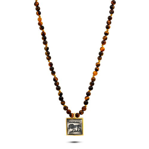 Kaplangözü Kare Aslan Doğaltaş Kolye